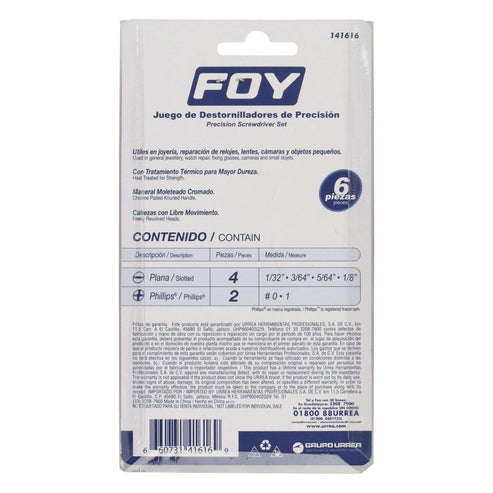 Juego De Destornilladores De Precisión Combinados, 6 Piezas En Caja Plástica, Foy 141616