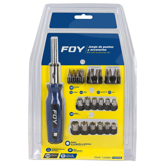 Juego De Puntas Y Accesorios Hexágono De 1/4, 29 Piezas En Blíster, Foy 141705