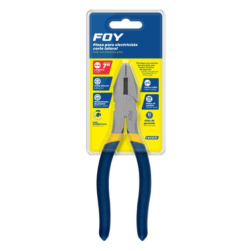 Pinza Para Electricista Con Mango Doble Plastisol Corte Lateral De 7, Foy 142031