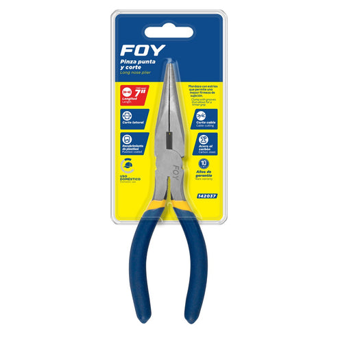 Pinza Para Electricista Con Mango Doble Plastisol Punta Larga De 7, Foy 142037