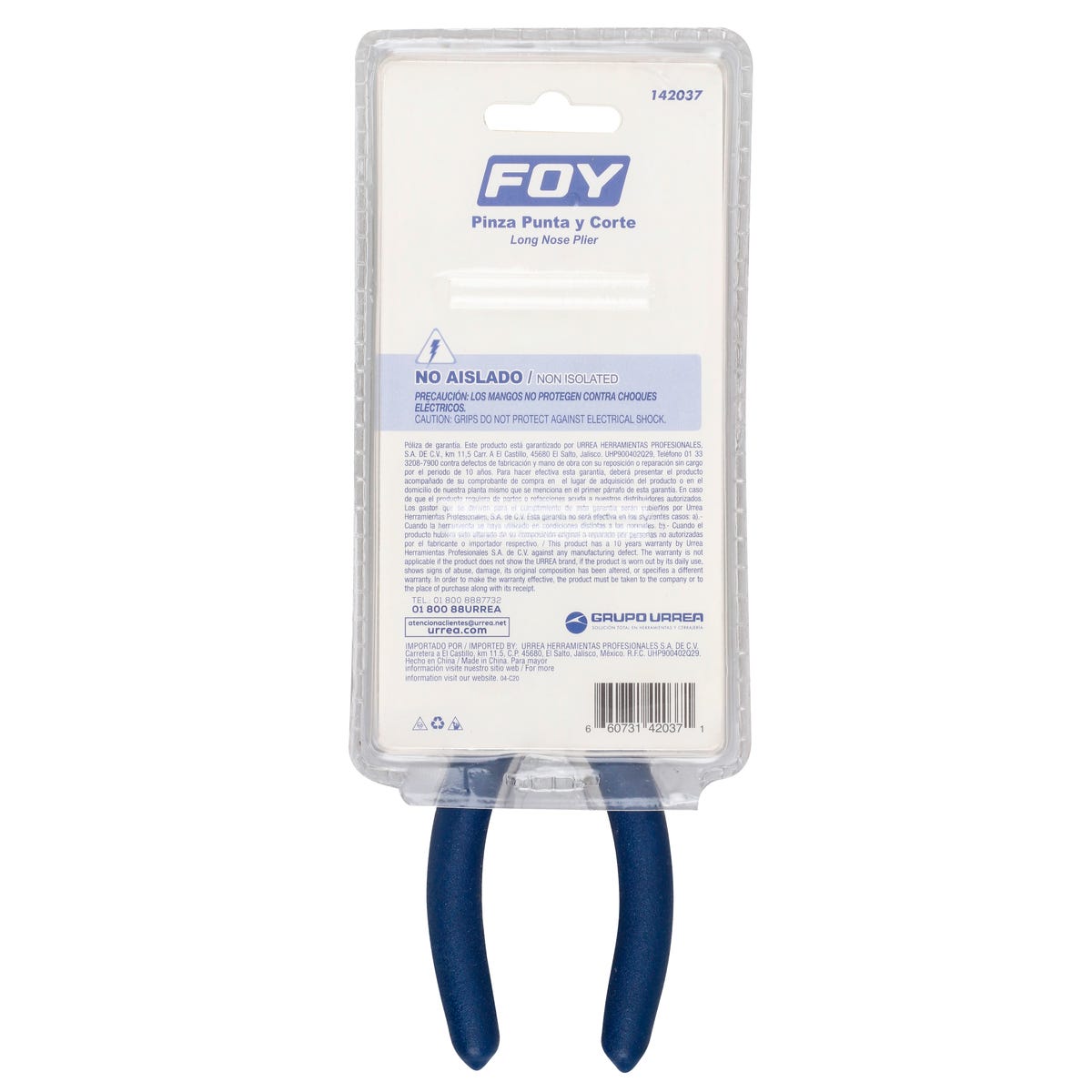 Pinza Para Electricista Con Mango Doble Plastisol Punta Larga De 7, Foy 142037