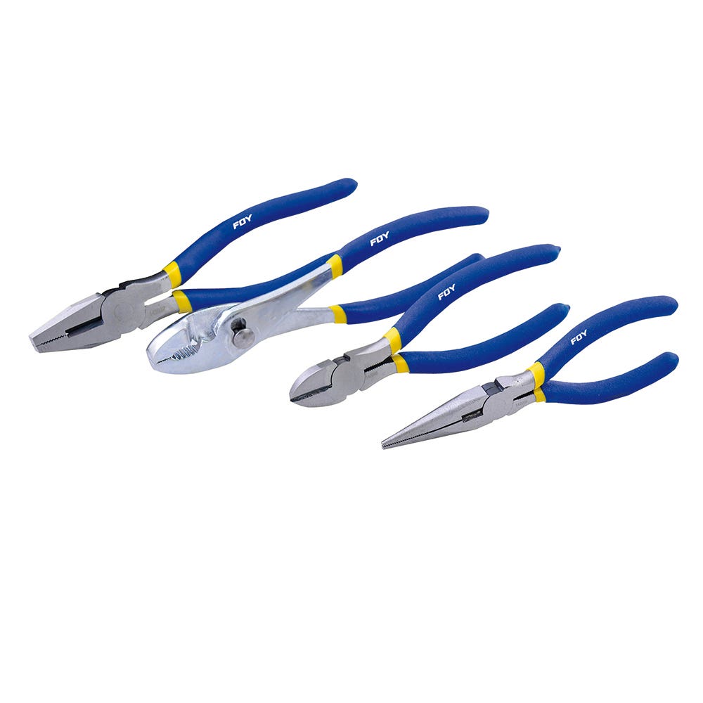 Juego De Pinzas Para Electricista Con Mango Doble Plastisol, 4 Piezas, Foy 142039