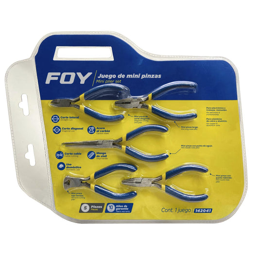 Juego De Mini Pinzas Con Mango De Vinil Para Electrónica, 5 Piezas, Foy 142041