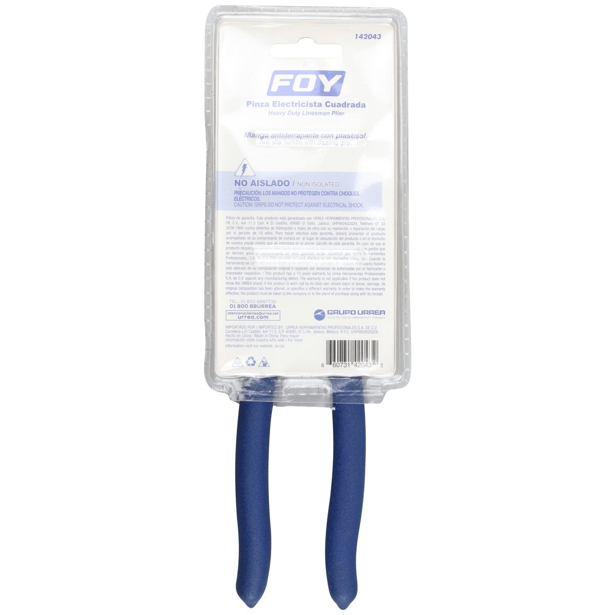 Pinza Para Electricista Con Mango Doble Plastisol Corte Lateral De 9, Foy 142043