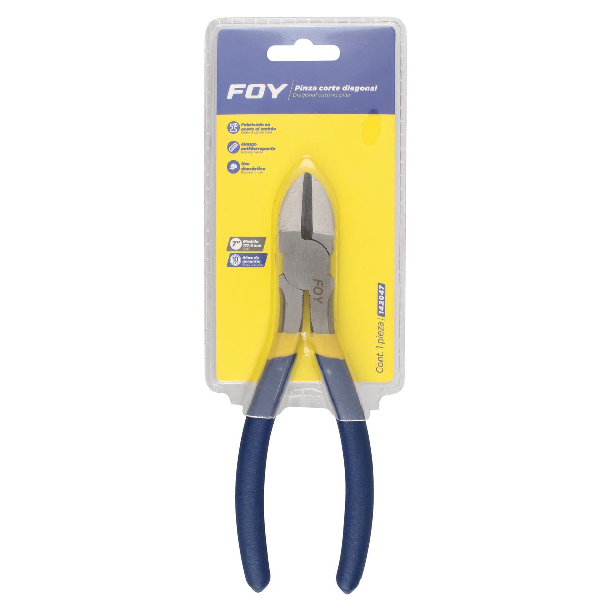 Pinza Para Electricista Con Mango Doble Plastisol Corte Diagonal De 7, Foy 142047