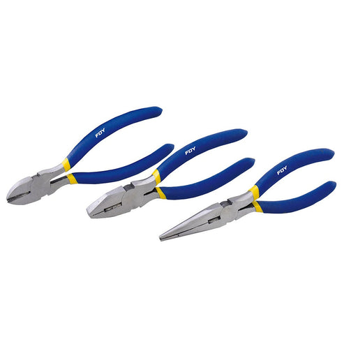 Juego De Pinzas Para Electricista Con Mango Doble Plastisol, 3 Piezas, Foy 142049