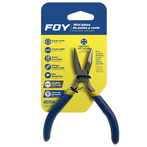 Mini Pinza Para Electrónica Con Mango De Vinil Corte Lateral De 4-5/8, Foy 142221