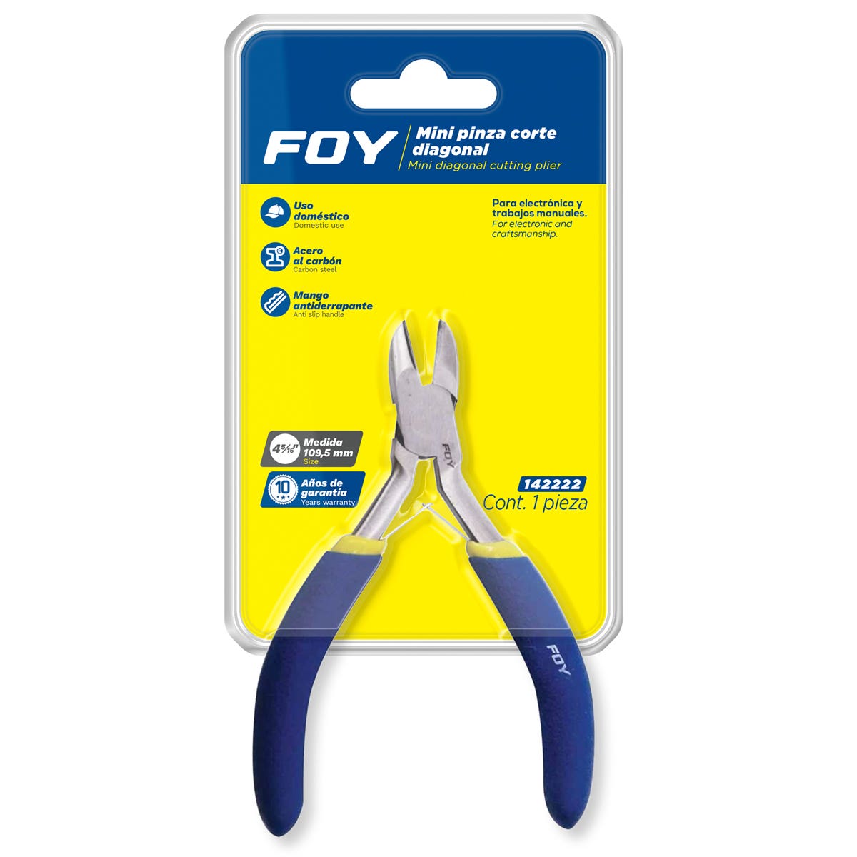 Mini Pinza Para Electrónica Con Mango De Vinil Corte Diagonal De 4-5/16, Foy 142222