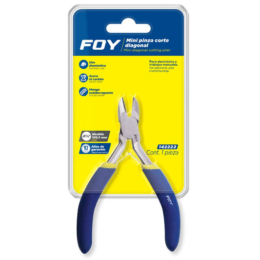 Mini Pinza Para Electrónica Con Mango De Vinil Corte Diagonal De 4-5/16, Foy 142222