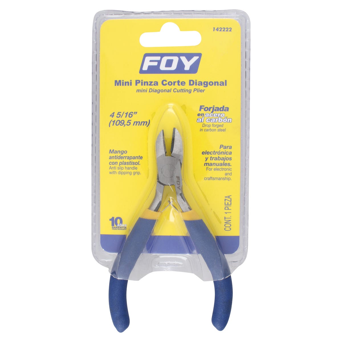 Mini Pinza Para Electrónica Con Mango De Vinil Corte Diagonal De 4-5/16, Foy 142222