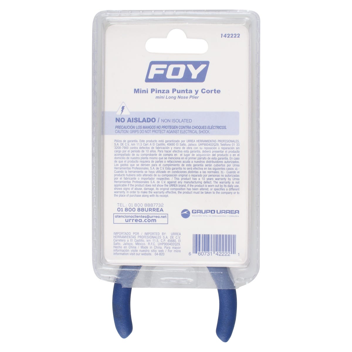Mini Pinza Para Electrónica Con Mango De Vinil Corte Diagonal De 4-5/16, Foy 142222