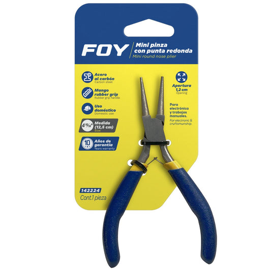 Mini Pinza Para Electrónica Con Mango De Vinil Punta Redonda De 4-15/16, Foy 142224