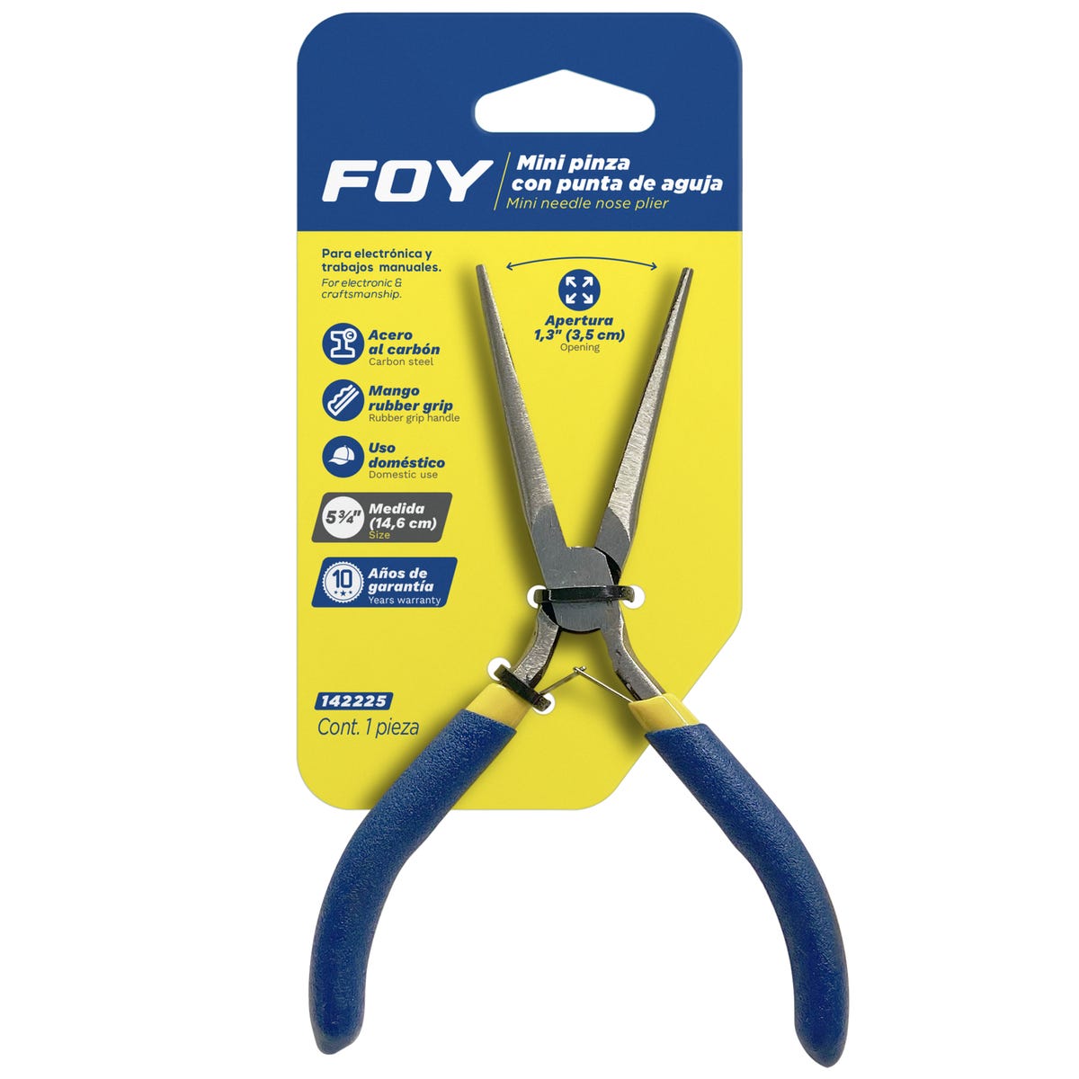 Mini Pinza Para Electrónica Con Mango De Vinil Punta Aguja De 5-3/4, Foy 142225