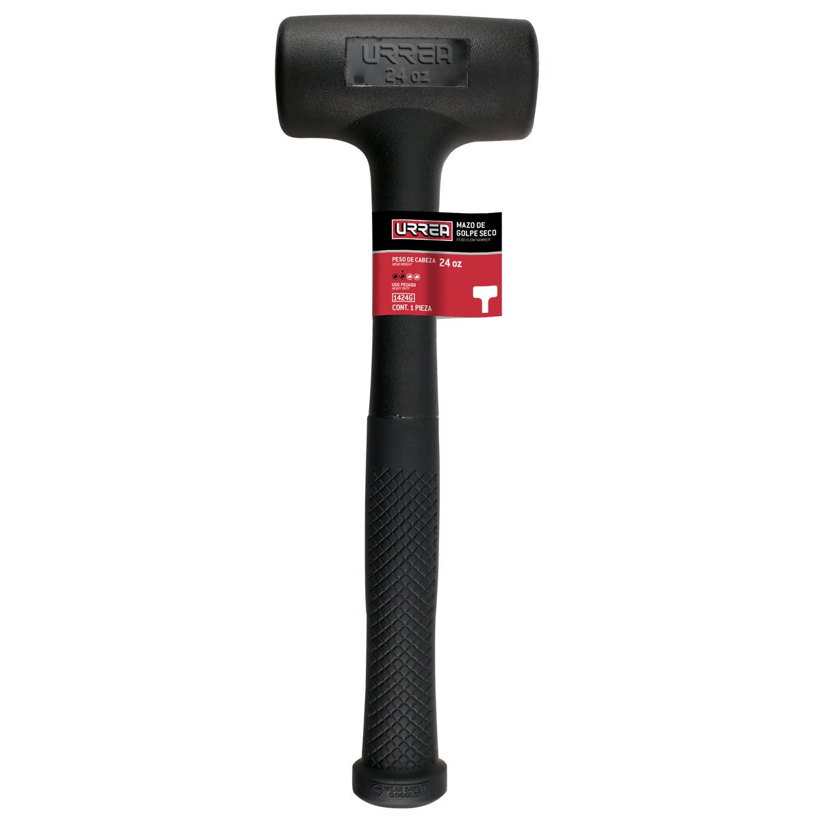 Mazo De Golpe Seco Tapas Fijas De Alto Impacto Con Mango 10-5/64, 24 Oz, Urrea 1424G