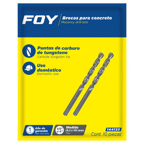Broca Para Concreto Zanco Recto 1/4 x 4, Foy 144133