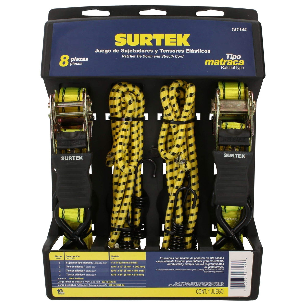 Juego De Sujetadores Tipo Matraca Y Tensores, 8 Piezas, Surtek 151144