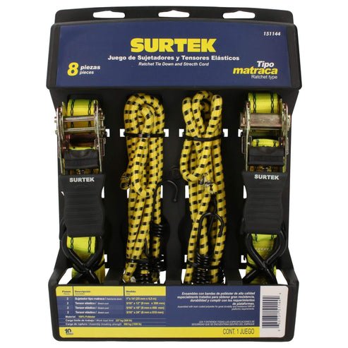 Juego De Sujetadores Tipo Matraca Y Tensores, 8 Piezas, Surtek 151144