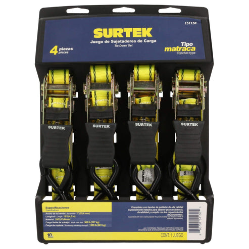 Juego De Sujetadores Tipo Matraca 1 x 4.5 m, 227 kg Carga Maxima, Surtek 151150