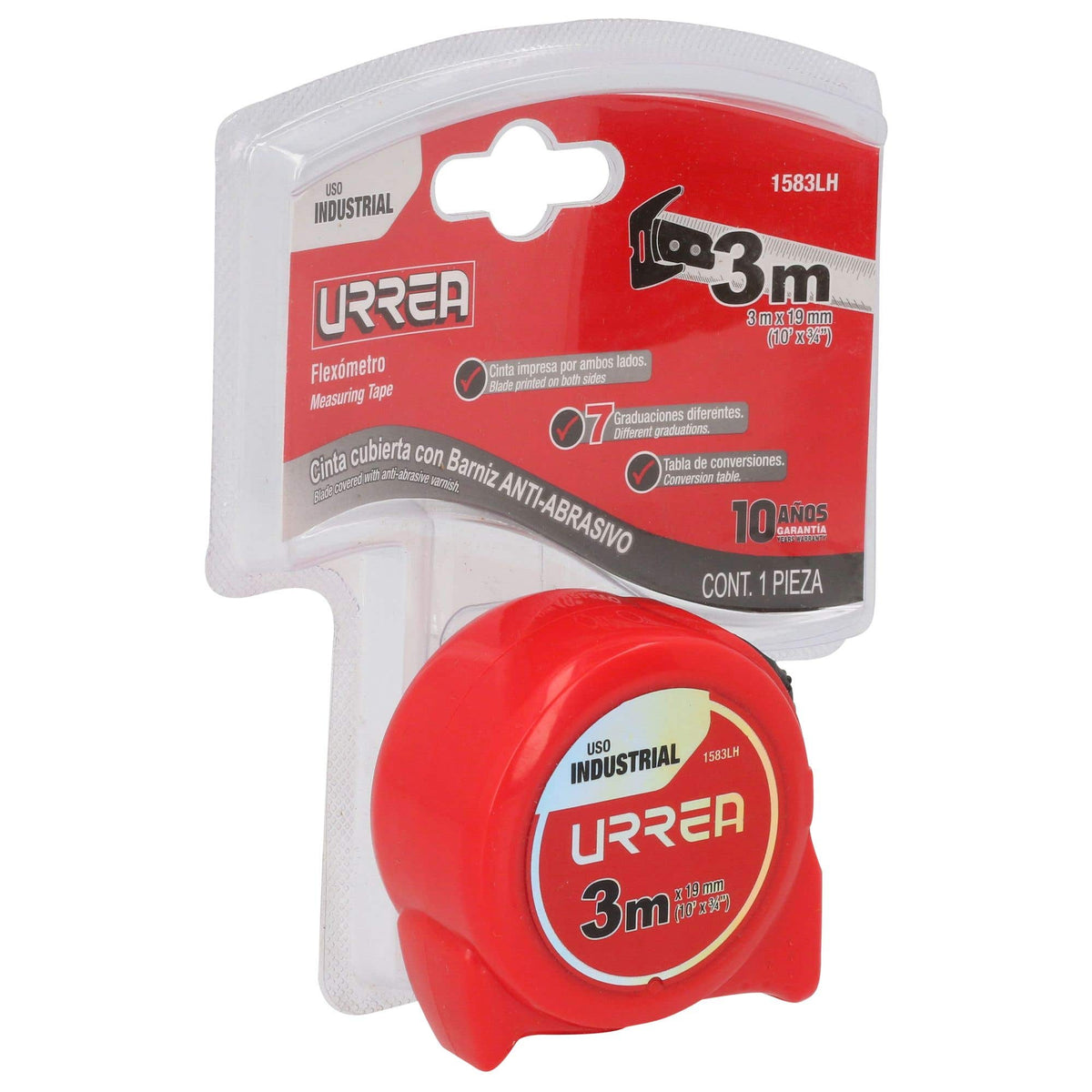 Flexómetro Con Carcasa De Plástico, 3 m x 19 mm, Urrea 1583LH