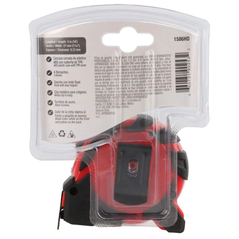 Flexómetro Anti-Impacto Con Carcasa De Caucho, 5 m x 27 mm, Urrea 1586HD