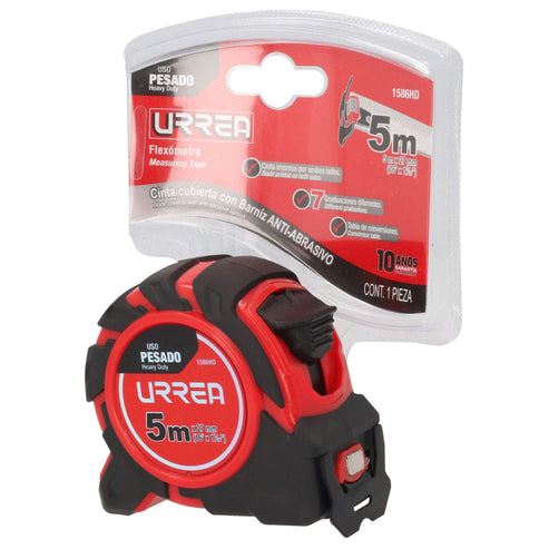 Flexómetro Anti-Impacto Con Carcasa De Caucho, 5 m x 27 mm, Urrea 1586HD