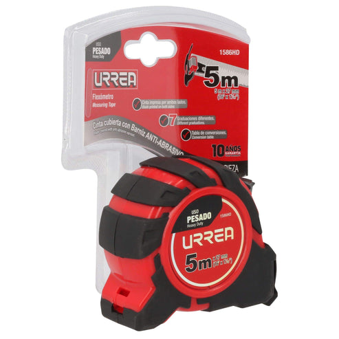 Flexómetro Anti-Impacto Con Carcasa De Caucho, 5 m x 27 mm, Urrea 1586HD