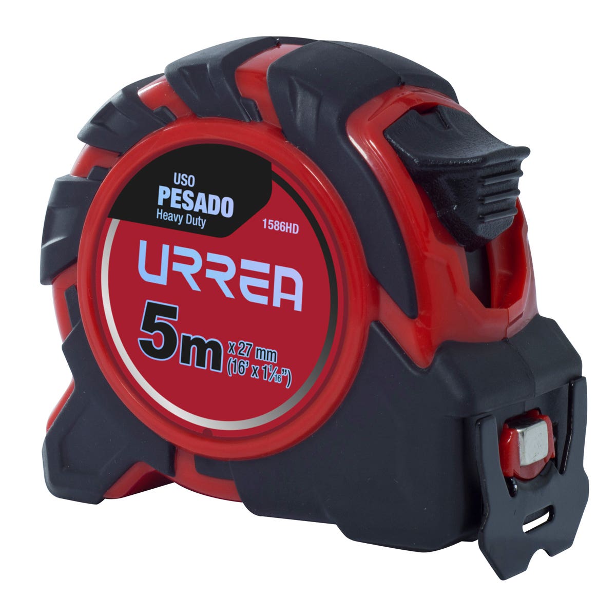 Flexómetro Anti-Impacto Con Carcasa De Caucho, 8 m x 27 mm, Urrea 1589HD