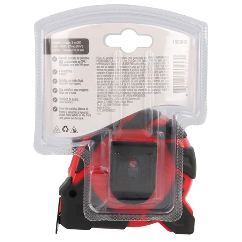 Flexómetro Anti-Impacto Con Carcasa De Caucho, 8 m x 27 mm, Urrea 1589HD