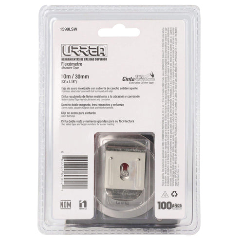 Flexómetro Anti-Impacto De Acero Inoxidable, 10 m x 30 mm, Urrea 1599LSW