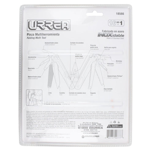 Pinza Multiherramienta Con Mango De Acero Inoxidable 16 En 1 De 7, Urrea 18566