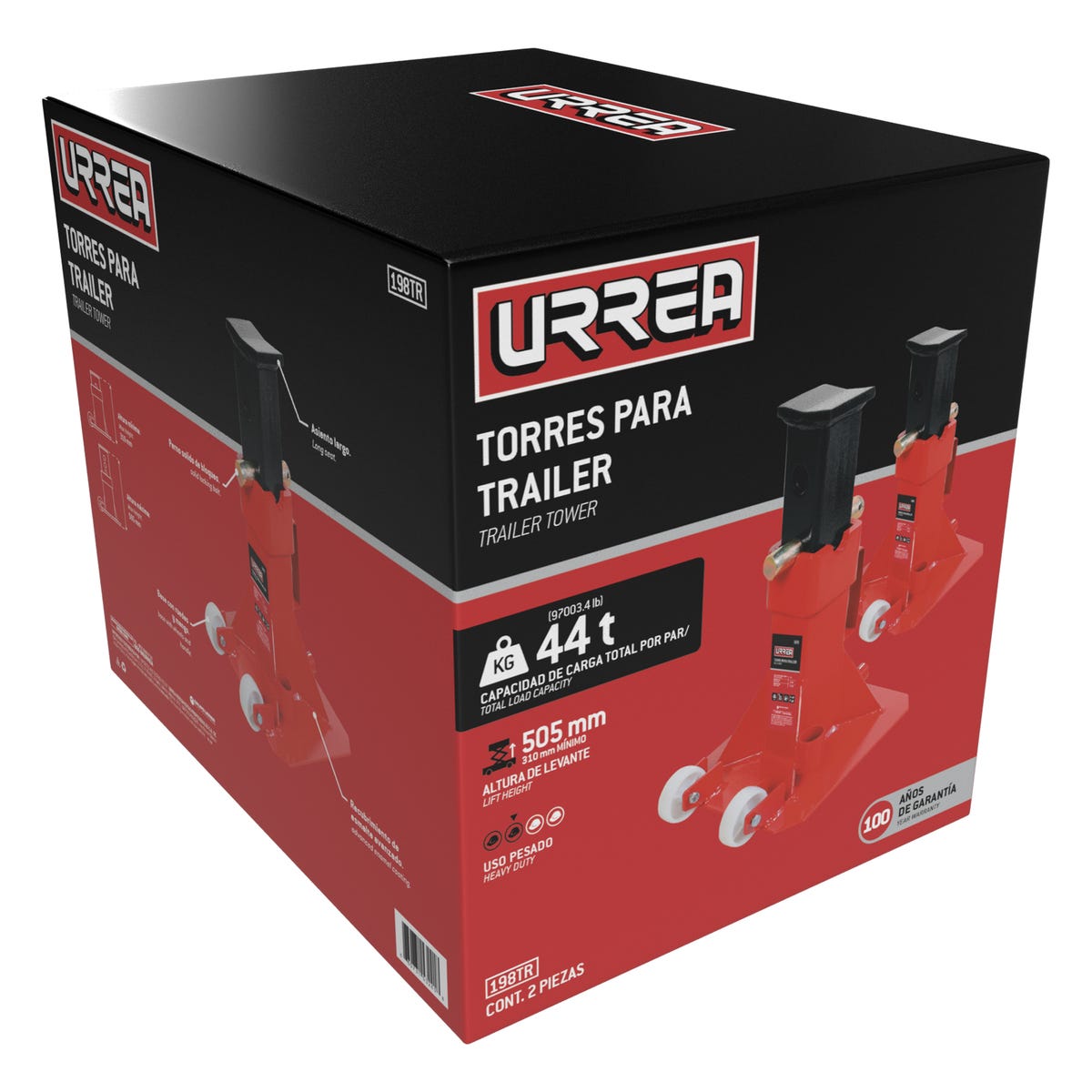 Torres Para Tráiler De Hierro Fundido 22 Ton Con Ruedas, 2 Piezas, Urrea 198TR