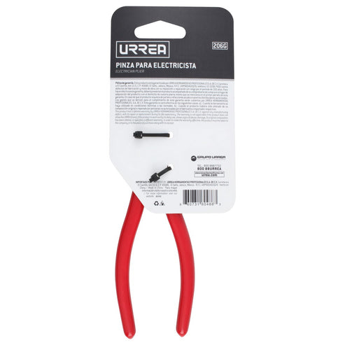 Pinza Para Electricista Con Mango Rubber Grip Corte Diagonal De 6-1/64, Urrea 206G