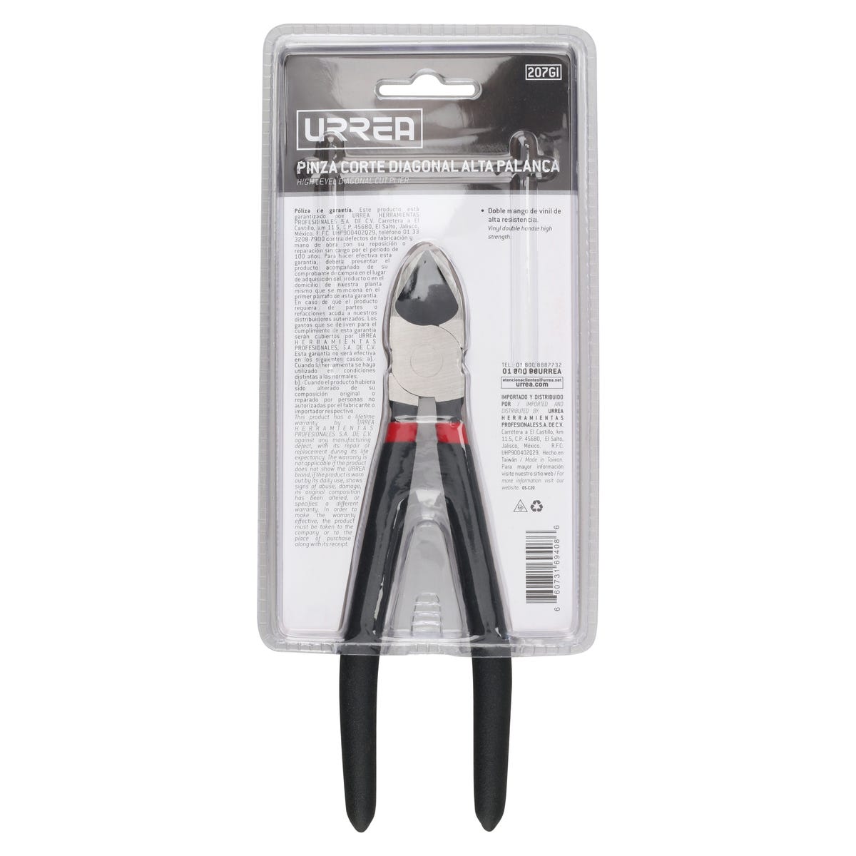 Pinza Para Electricista Con Mango Rubber Grip Punta Conica Corte Diagonal De 7-3/4, Urrea 207GI