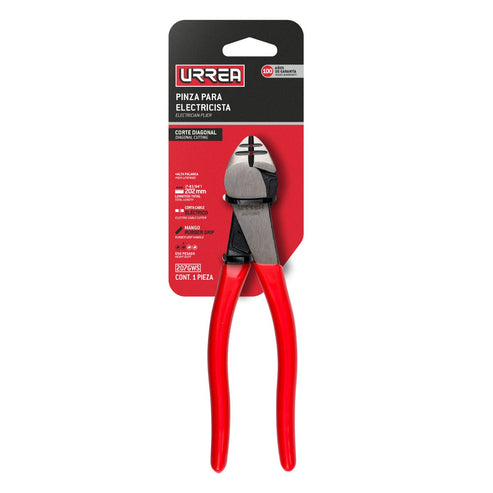 Pinza Para Electricista Con Mango Rubber Grip Pelacables Corte Diagonal De 7-5/16, Urrea 207GWS