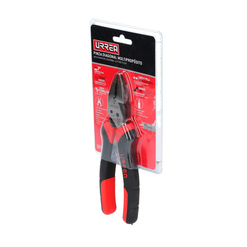Pinza Multipropósitos Con Mango Bimaterial Punta Diagonal Corte Diagonal De 7, Urrea 207MP