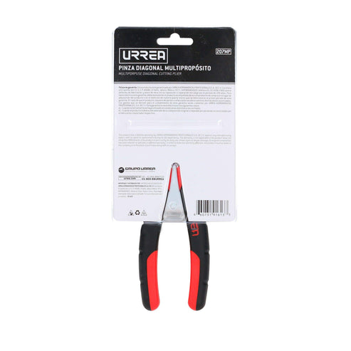 Pinza Multipropósitos Con Mango Bimaterial Punta Diagonal Corte Diagonal De 7, Urrea 207MP
