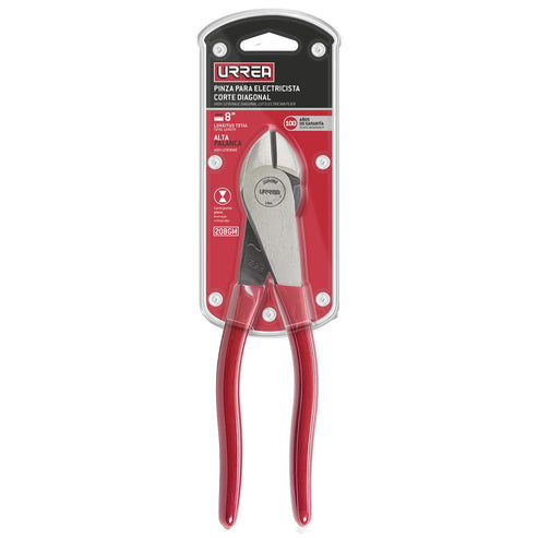 Pinza Para Electricista Con Mango Rubber Grip Corte Lateral De 8, Urrea 208GM