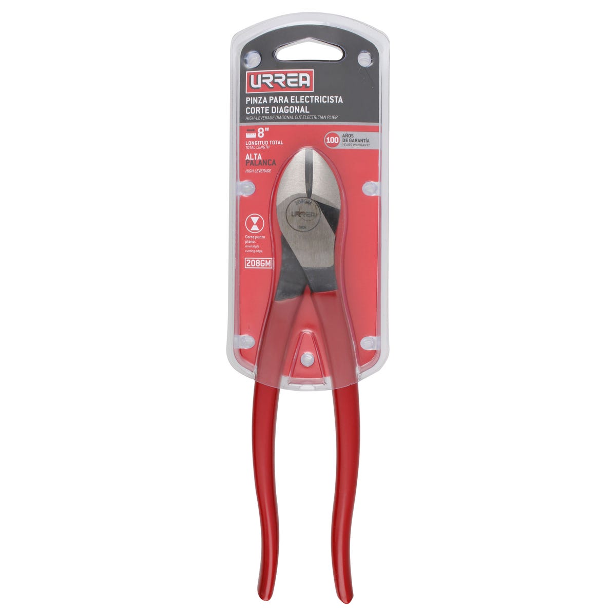 Pinza Para Electricista Con Mango Rubber Grip Corte Lateral De 8, Urrea 208GM