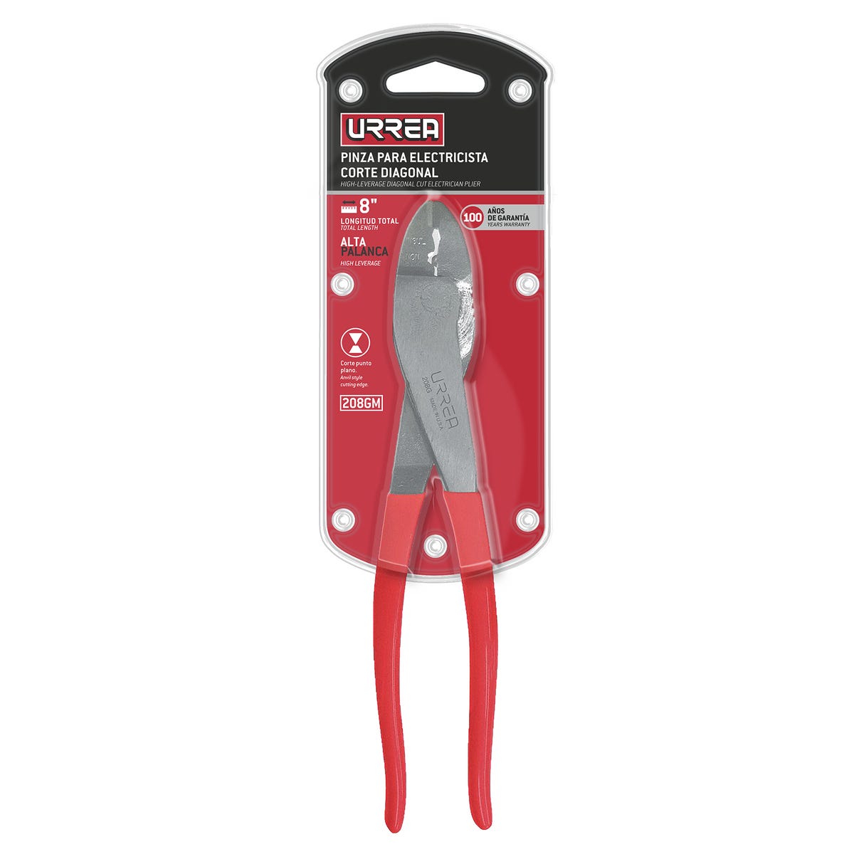 Pinza Para Electricista Con Mango Rubber Grip Alta Palanca Poncha Terminal De 9-1/2, Urrea 208G