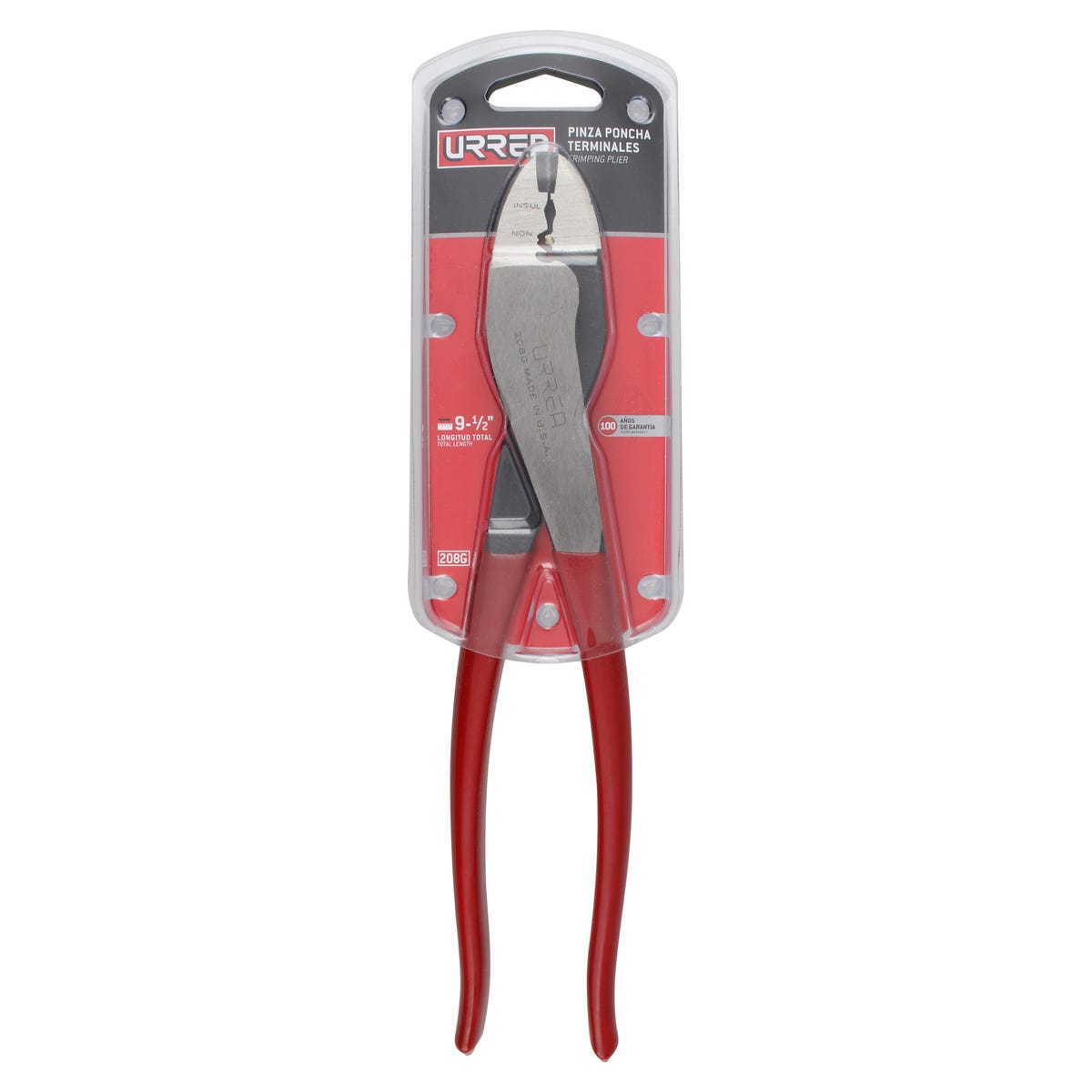 Pinza Para Electricista Con Mango Rubber Grip Alta Palanca Poncha Terminal De 9-1/2, Urrea 208G
