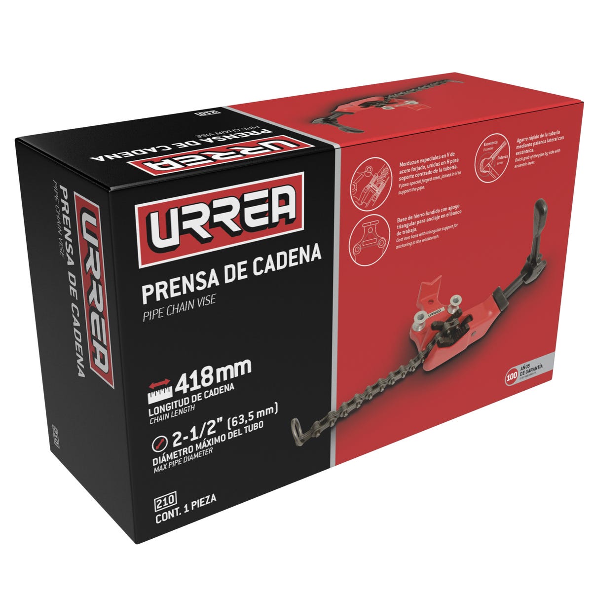Prensa De Cadena Para Tubos De 1/8 A 2-1/2, Urrea 210