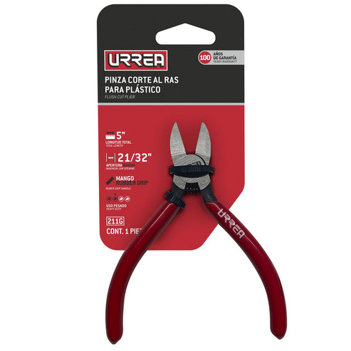 Pinza Corte Al Ras Para Plástico Y Materiales No Ferroso Con Mango Rubber Grip 5, Urrea 211G