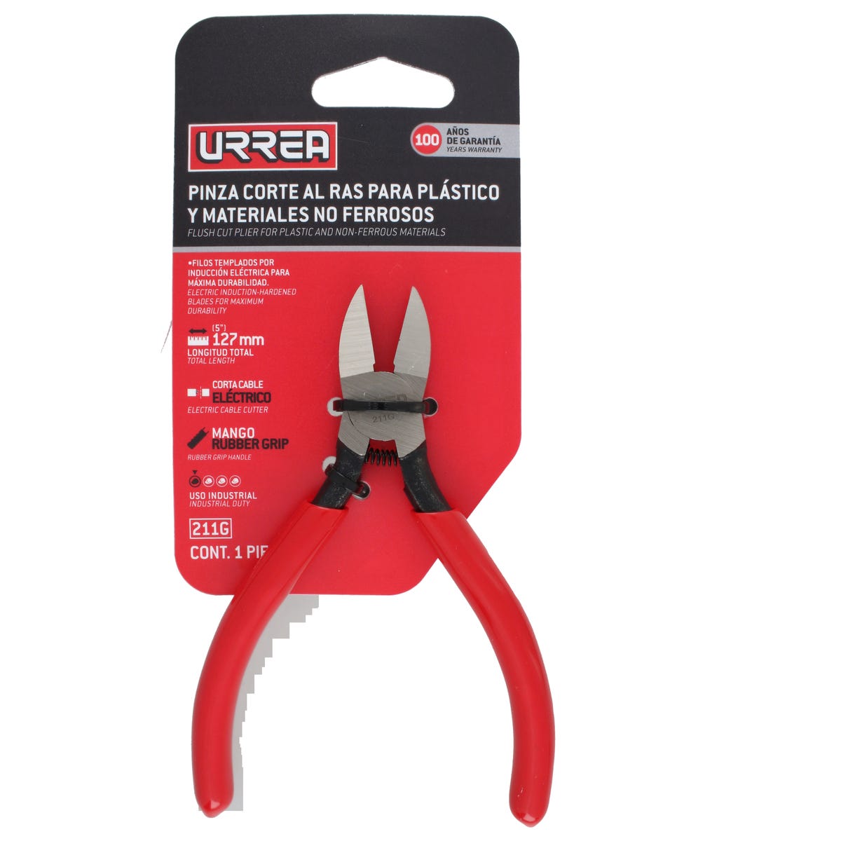 Pinza Corte Al Ras Para Plástico Y Materiales No Ferroso Con Mango Rubber Grip 5, Urrea 211G