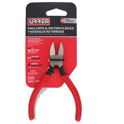 Pinza Corte Al Ras Para Plástico Y Materiales No Ferroso Con Mango Rubber Grip 5, Urrea 211G
