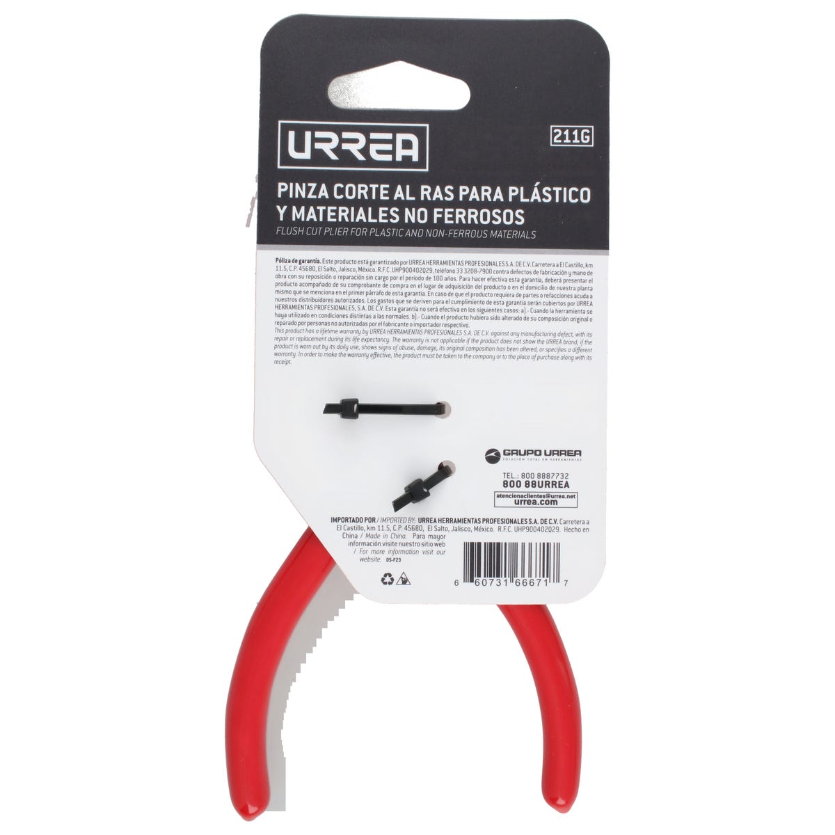 Pinza Corte Al Ras Para Plástico Y Materiales No Ferroso Con Mango Rubber Grip 5, Urrea 211G