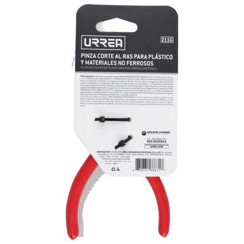 Pinza Corte Al Ras Para Plástico Y Materiales No Ferroso Con Mango Rubber Grip 5, Urrea 211G