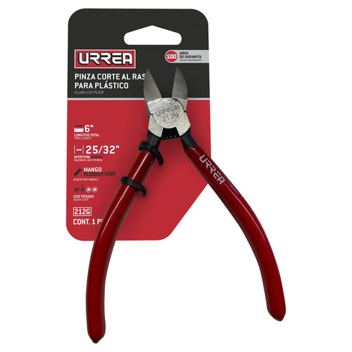 Pinza Corte Al Ras Para Plástico Y Materiales No Ferroso Con Mango Rubber Grip 6, Urrea 212G