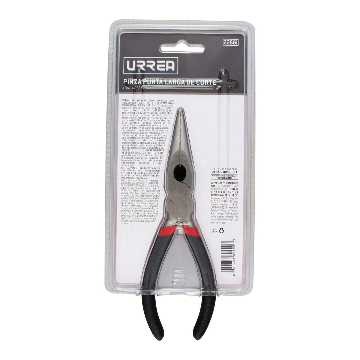 Pinza Para Electricista Con Mango Rubber Grip Punta Larga Corte Lateral De 6-3/4, Urrea 226GI