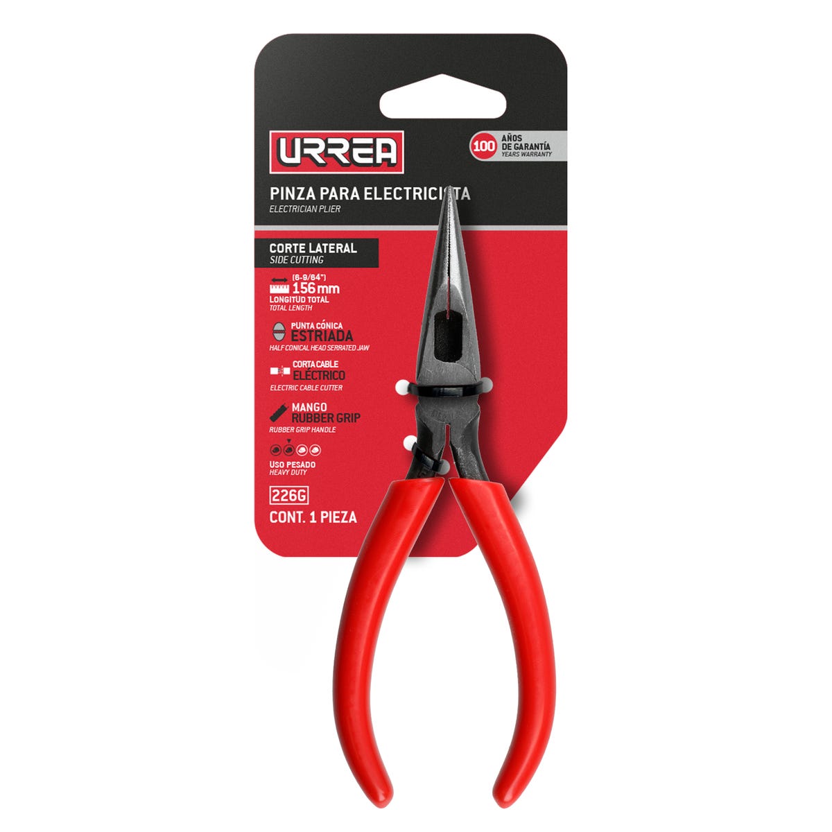 Pinza De Punta Larga Corte Lateral 6-5/8" Urrea 226G