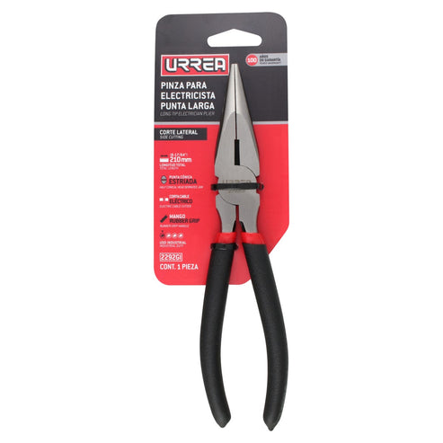 Pinza Para Electricista Con Mango Rubber Grip Punta Conica Corte Lateral De 8-9/16, Urrea 2292GI